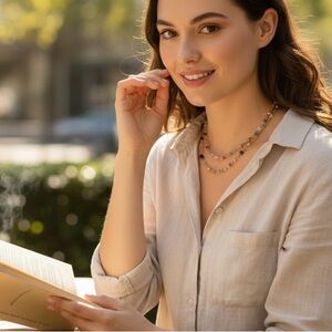 Hand Crafted Gold Multicolor Glass Bead Station Necklace - Women Jewelry